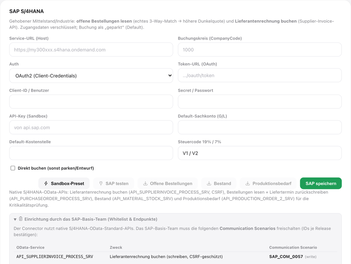 SAP-S/4HANA-Anbindung in BelegrAIdar: OAuth2, Sandbox-Preset und Communication-Scenario-Checkliste